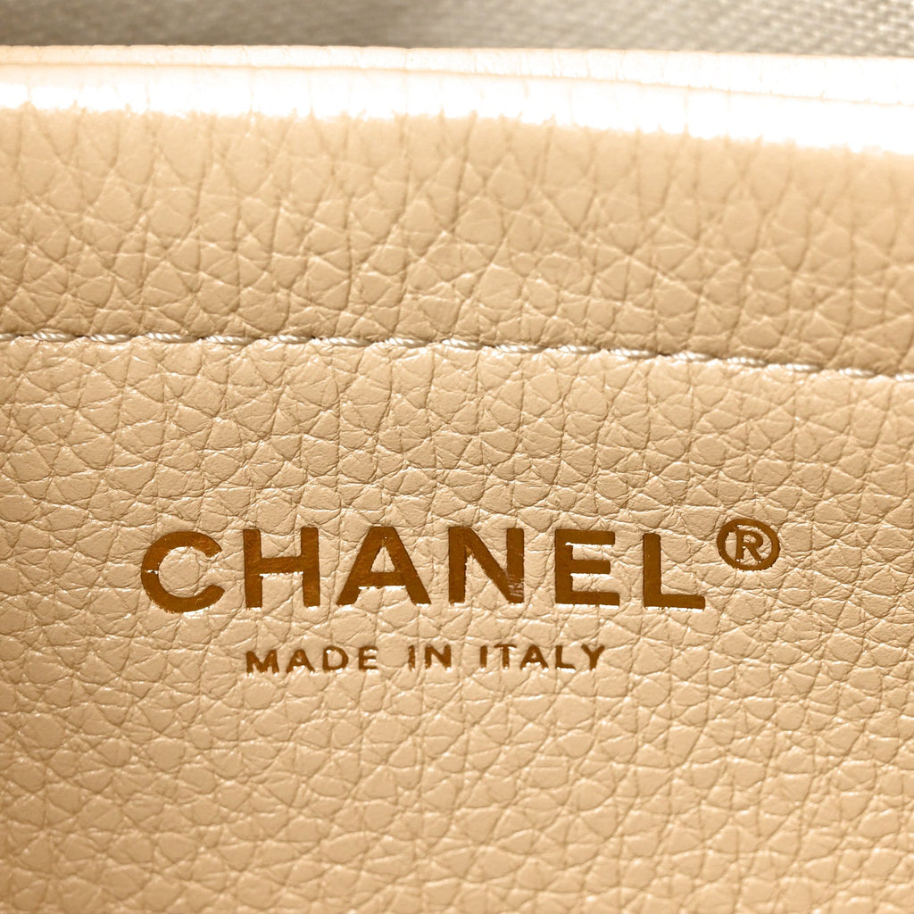 Grained Calfskin Stitched Urban Essentials Small Shopping Bag Beige