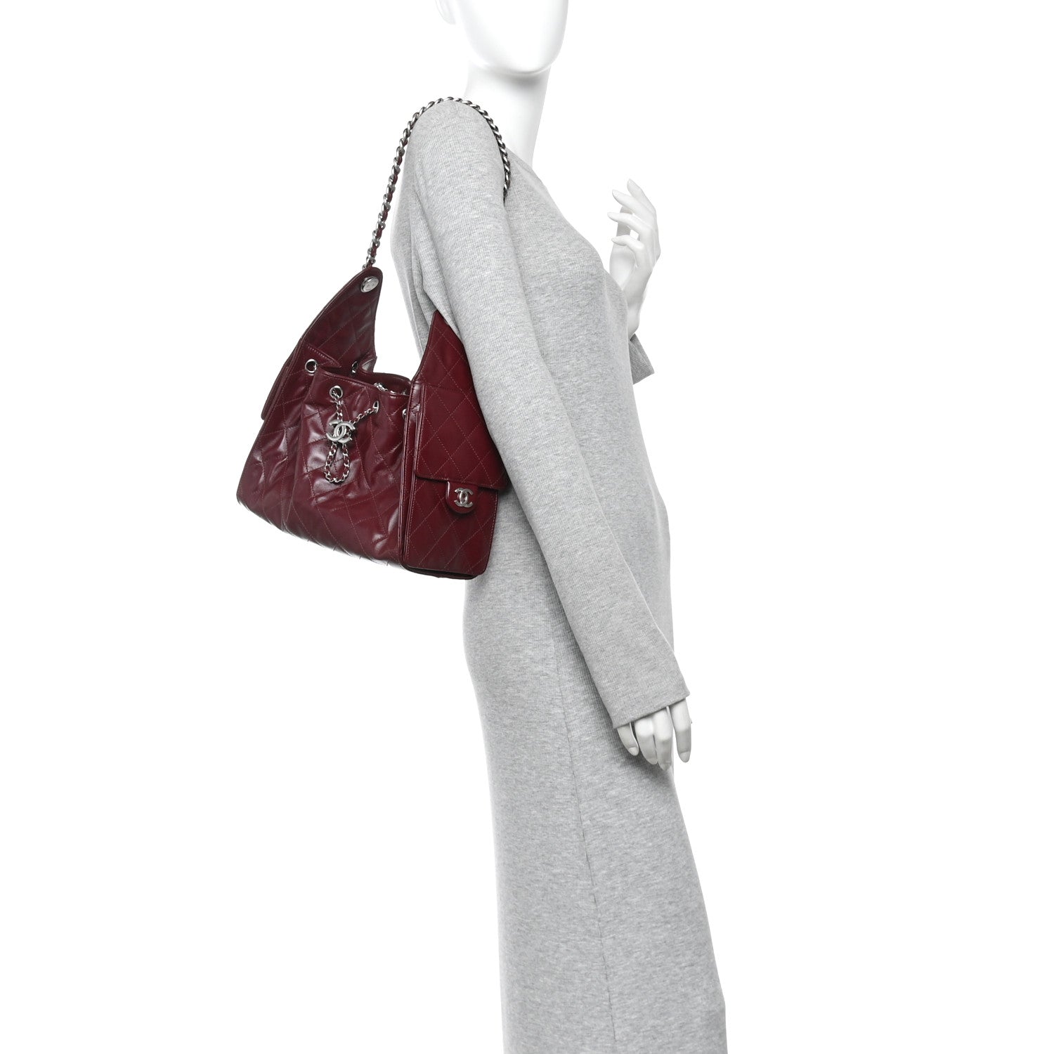 Shiny Calfskin Quilted Small Chanel 25 Handbag Burgundy