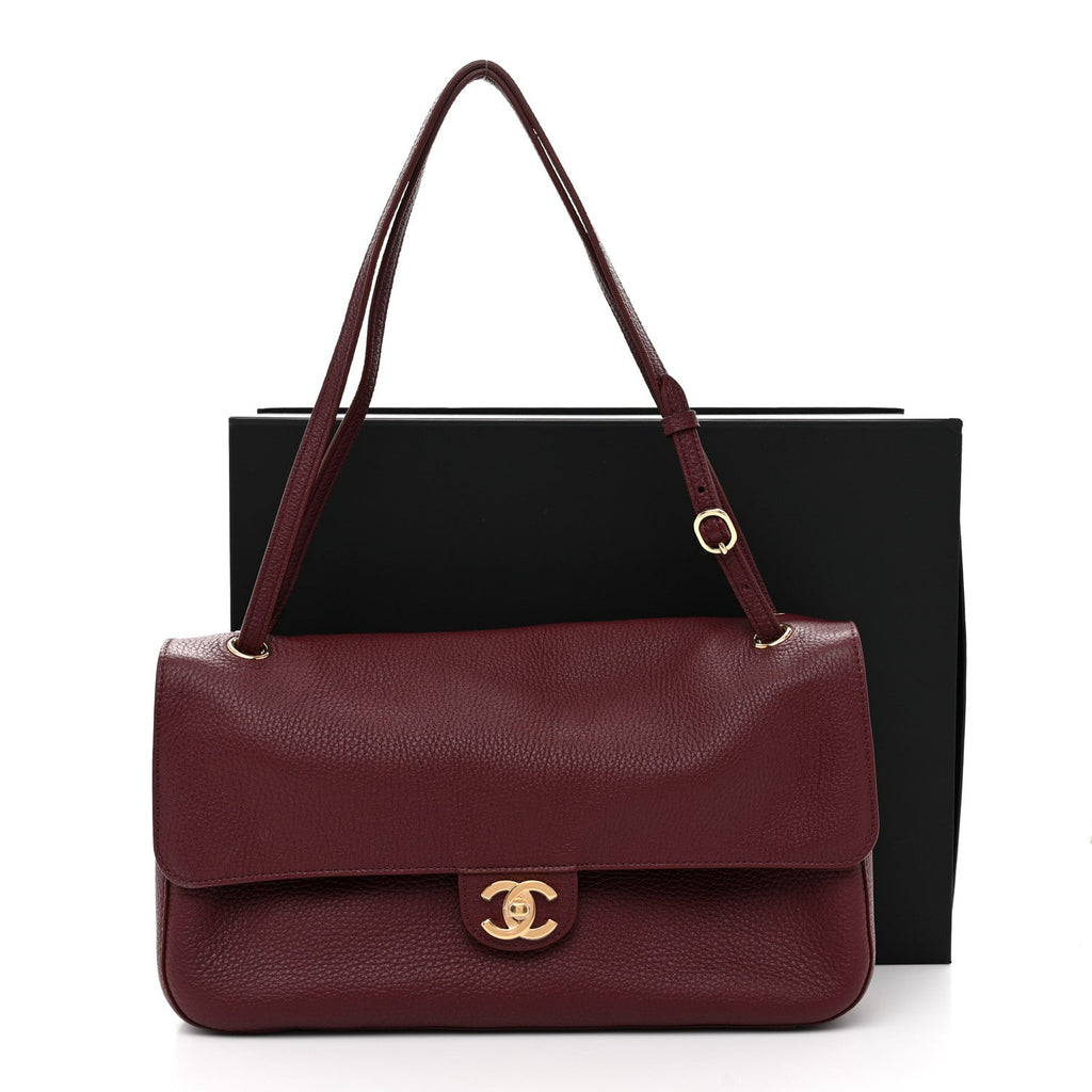 Grained Calfskin Small Souplissimo Maxi Flap Burgundy