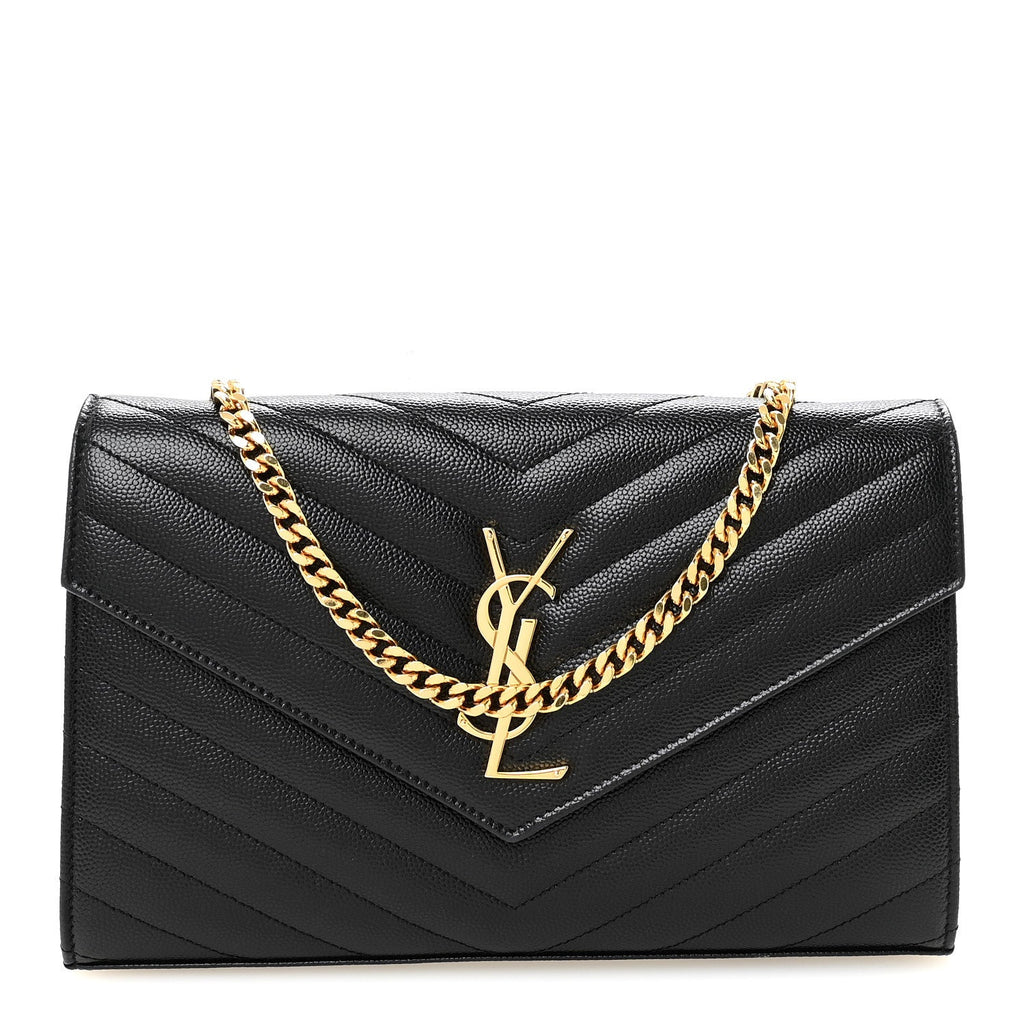 Grain De Poudre Matelasse Chevron Monogram Chain Wallet Black