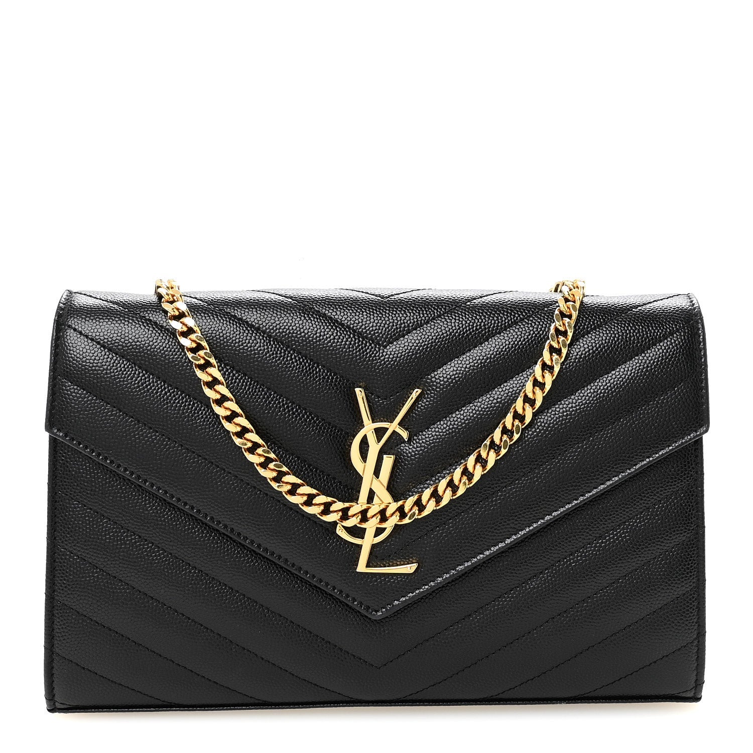 Grain De Poudre Matelasse Chevron Monogram Chain Wallet Black