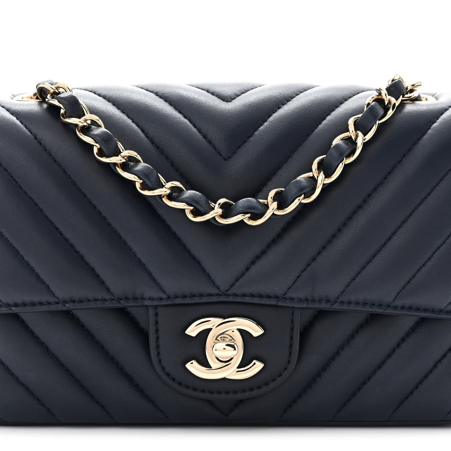 Lambskin Chevron Quilted Mini Rectangular Flap Navy
