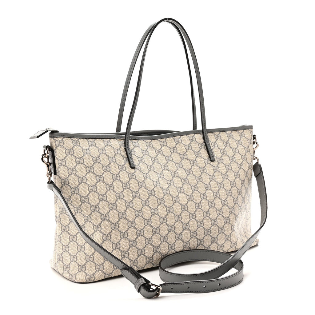 GG Supreme Monogram Medium Zippered Tote Grey