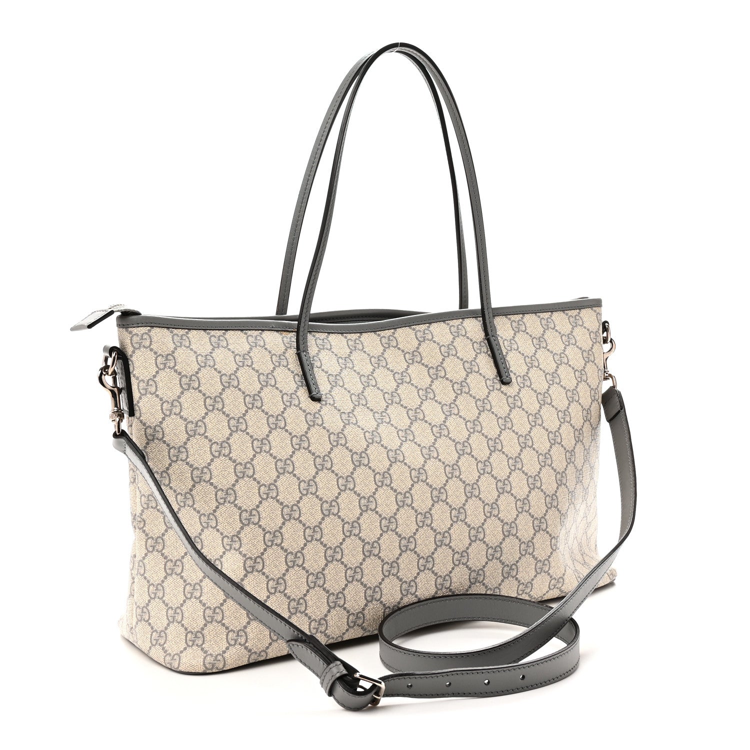 GG Supreme Monogram Medium Zippered Tote Grey