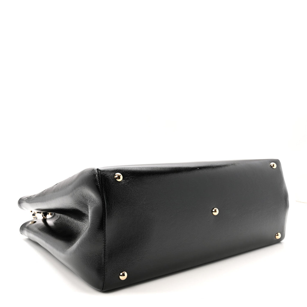 Shiny Lambskin Quilted Large 31 Shopping Bag Black
