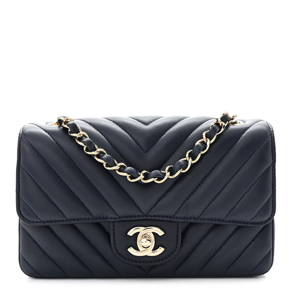 Lambskin Chevron Quilted Mini Rectangular Flap Navy