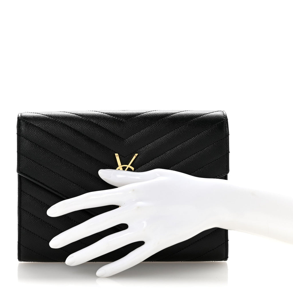 Grain De Poudre Matelasse Chevron Monogram Envelope Clutch Black