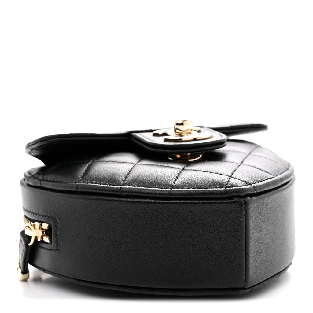 Lambskin Quilted CC In Love Heart Clutch With Chain Black