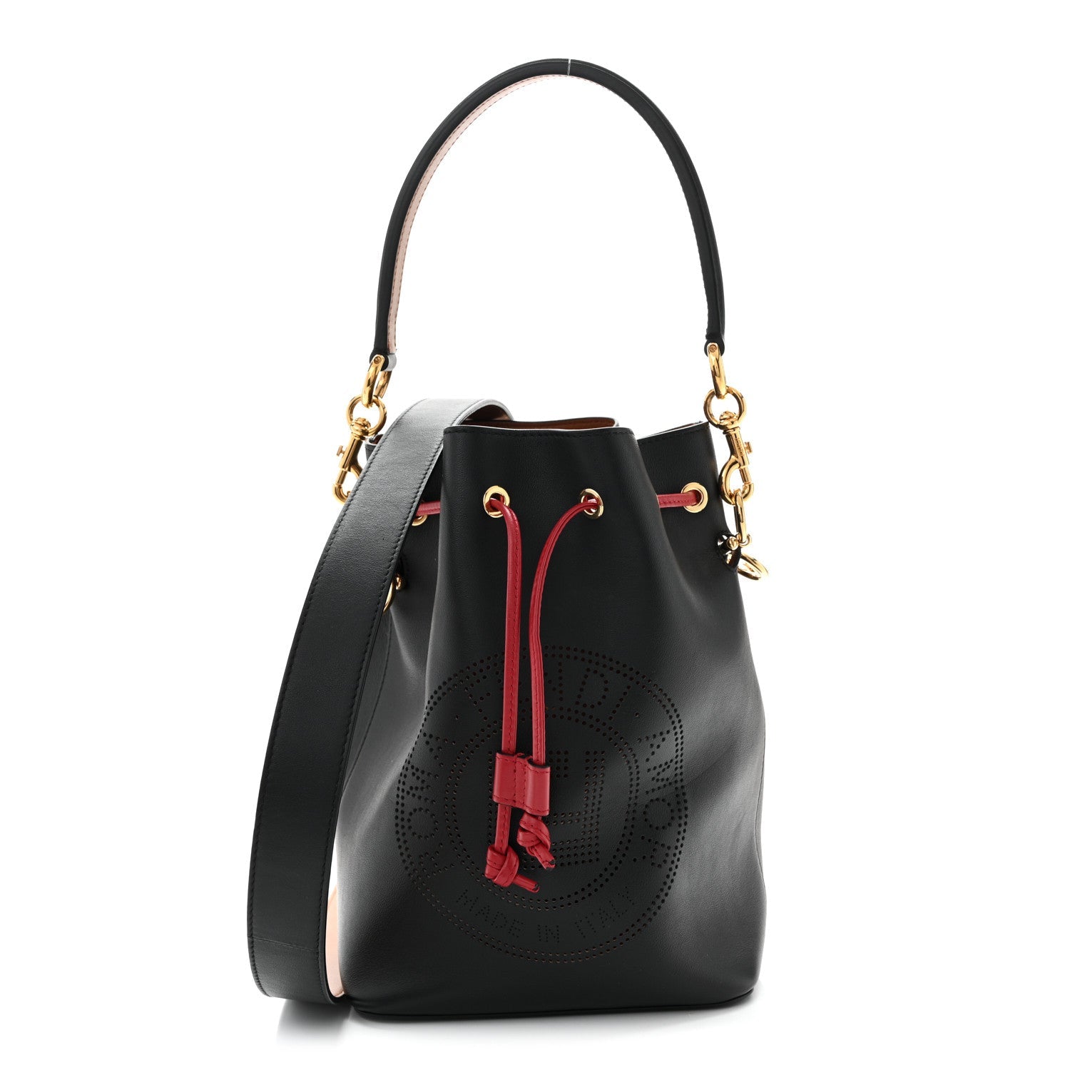 Vitello Grace F is Fendi Stamp Patch Perforated Small Mon Tresor Bucket Bag Black