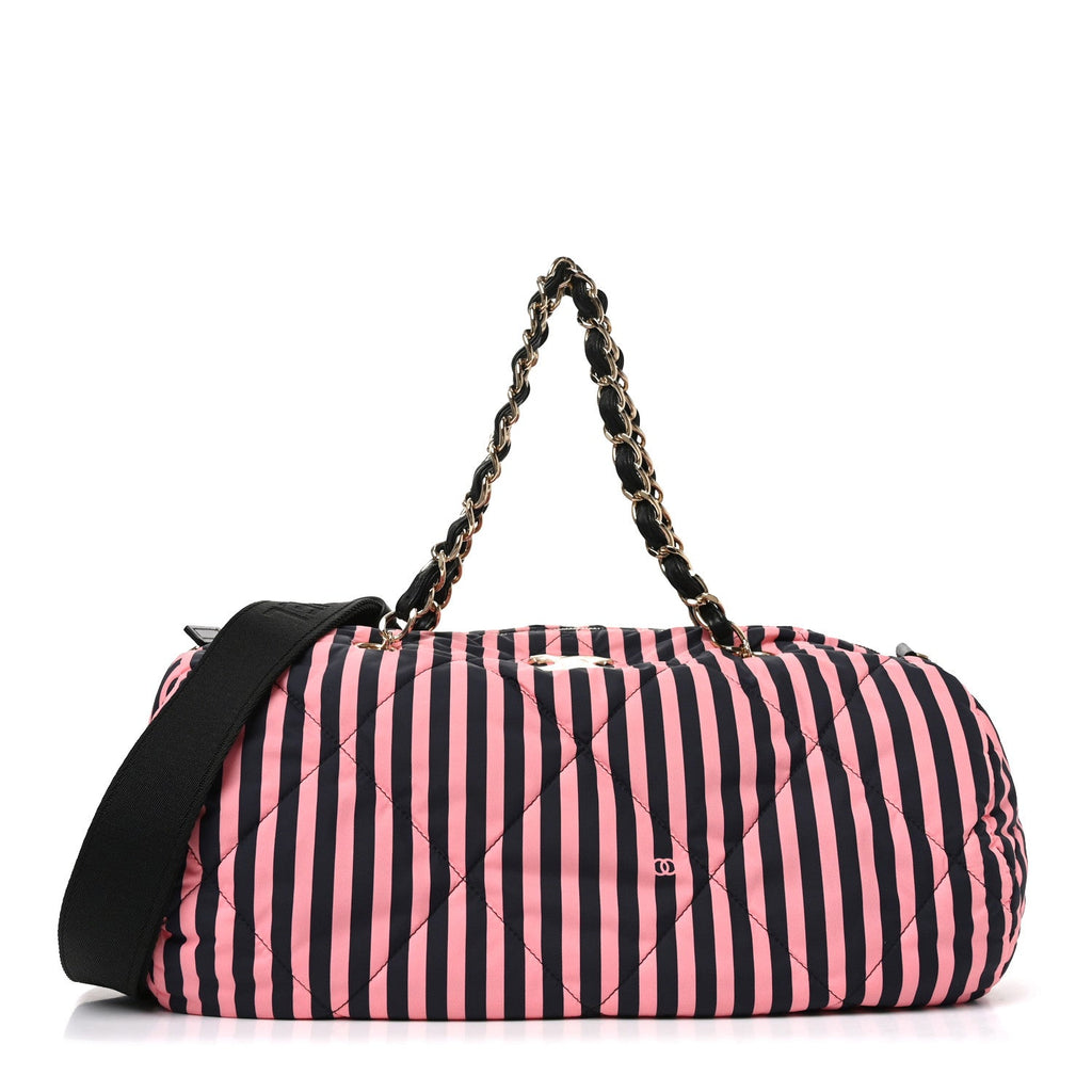 Nylon Striped Quilted Coco Beach Large Bowling Bag Black Coral