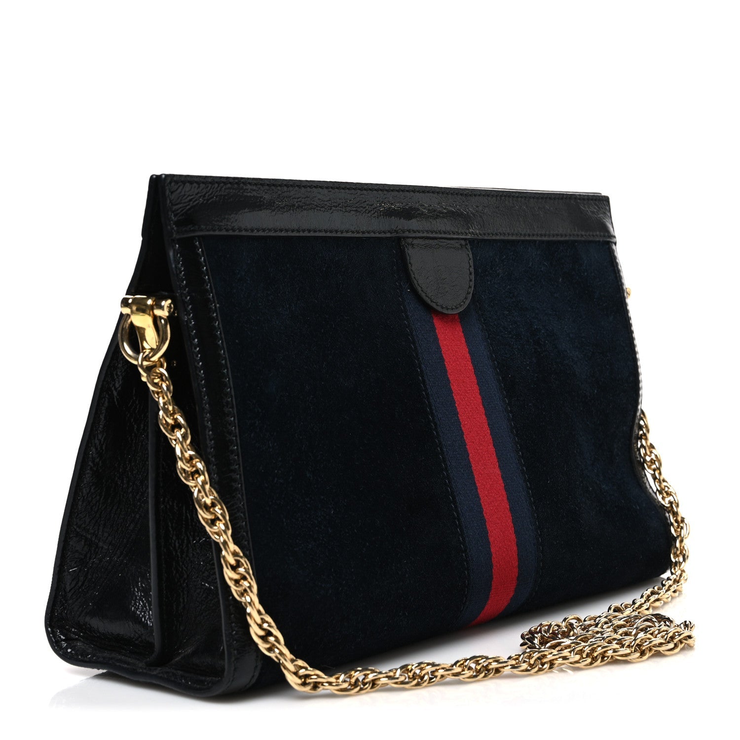 Suede Patent Web Dragon Embroidered Medium Ophidia Chain Shoulder Bag Blue Multicolor Black
