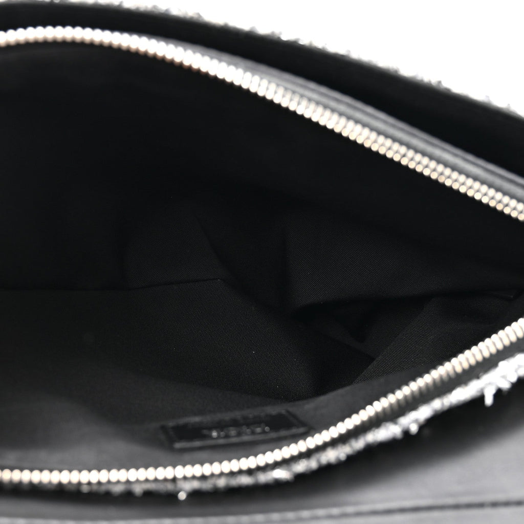 Tweed Saddle Crossbody Bag Black Silver
