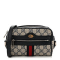 GG Supreme Monogram Textured Dollar Calfskin Web Mini Ophidia Shoulder Bag Beige Blue