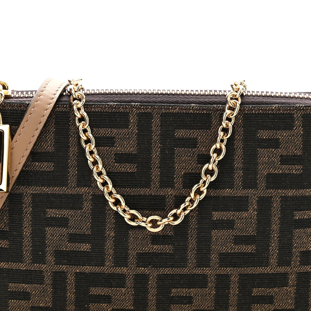 Fabric Jacquard Vitello Grace FF 1974 Baguette Pouch Tobacco Moro Sand