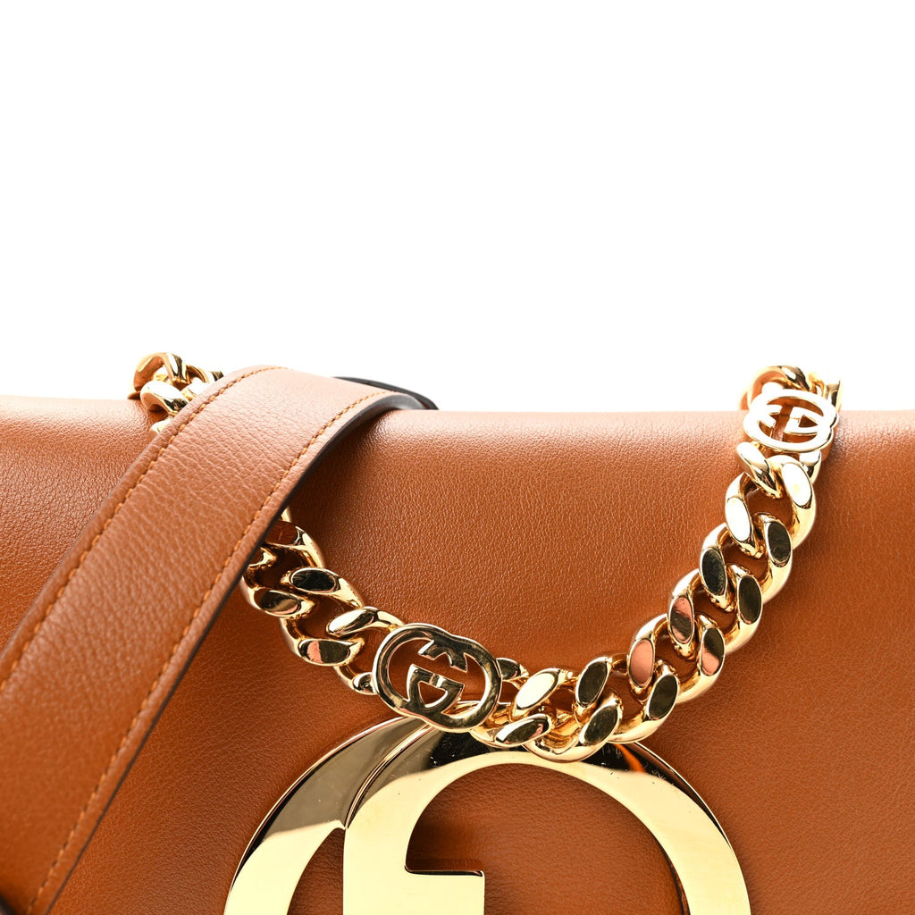 Roxy Calfskin Blondie Chain Shoulder Flap Bag Blondie Cognac