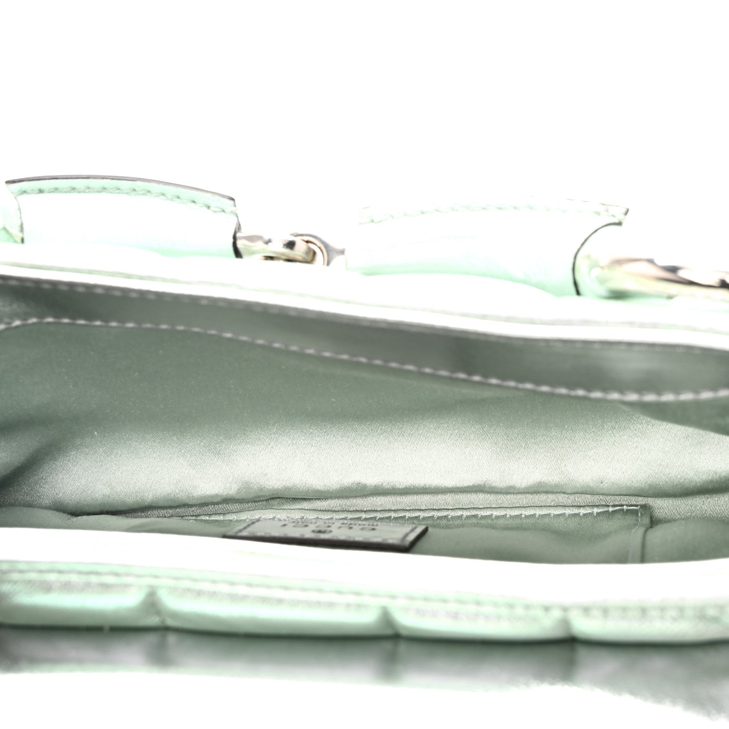 Iridescent Nappa Vertical Matelasse Small Maxi Horsebit Chain Shoulder Bag Iridescent Salvy Green