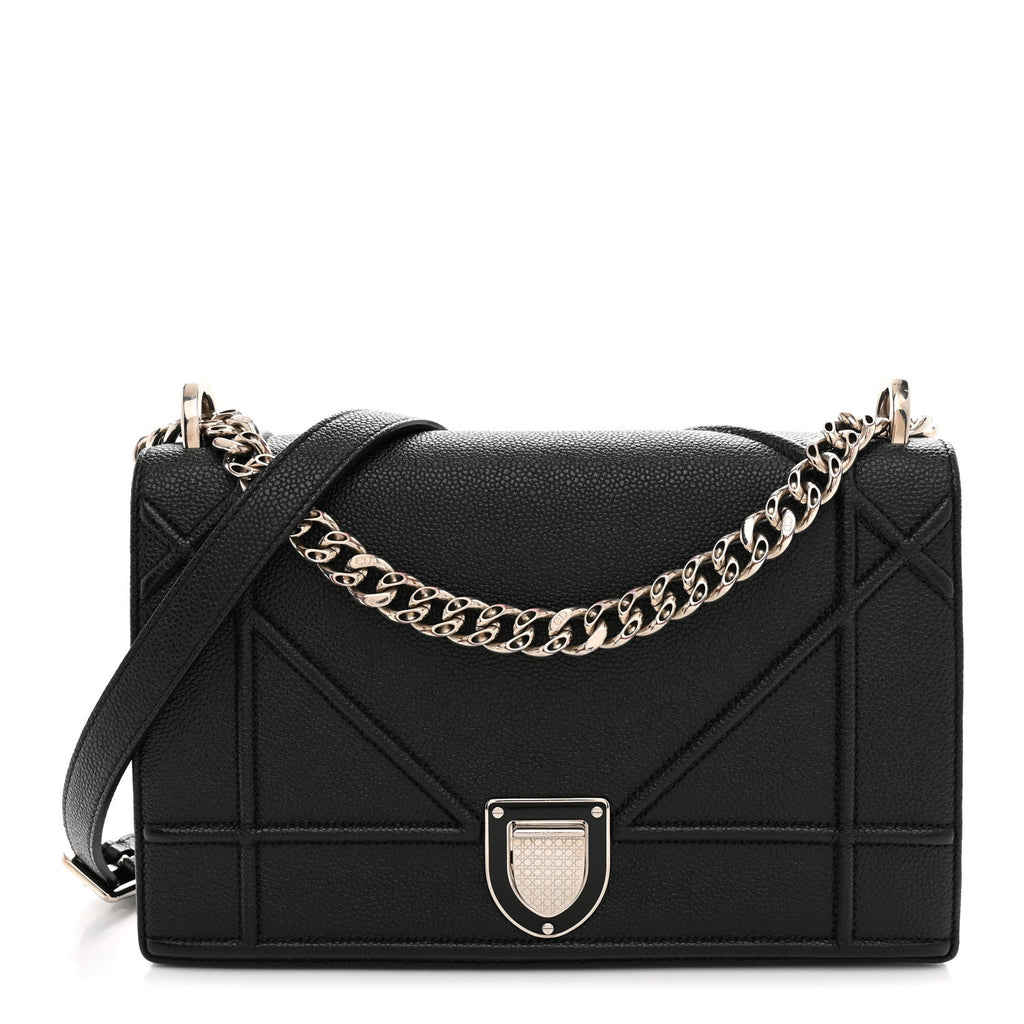Grained Calfskin Medium Diorama Flap Bag Black