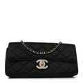 Satin Quilted Pearl CC Flap Clutch Black
