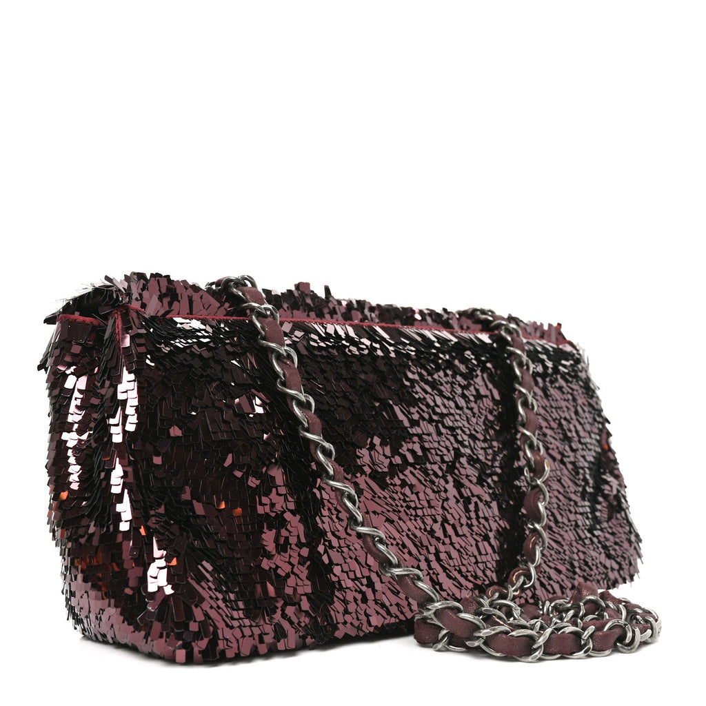 Sequin Embroidered Medium Flap Bordeaux