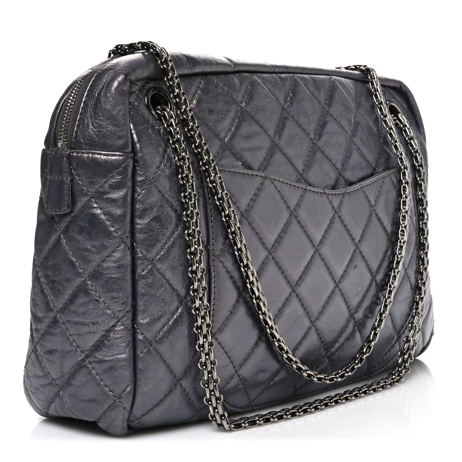 Metallic Aged Calfskin Quilted Large Reissue Camera Case Silver