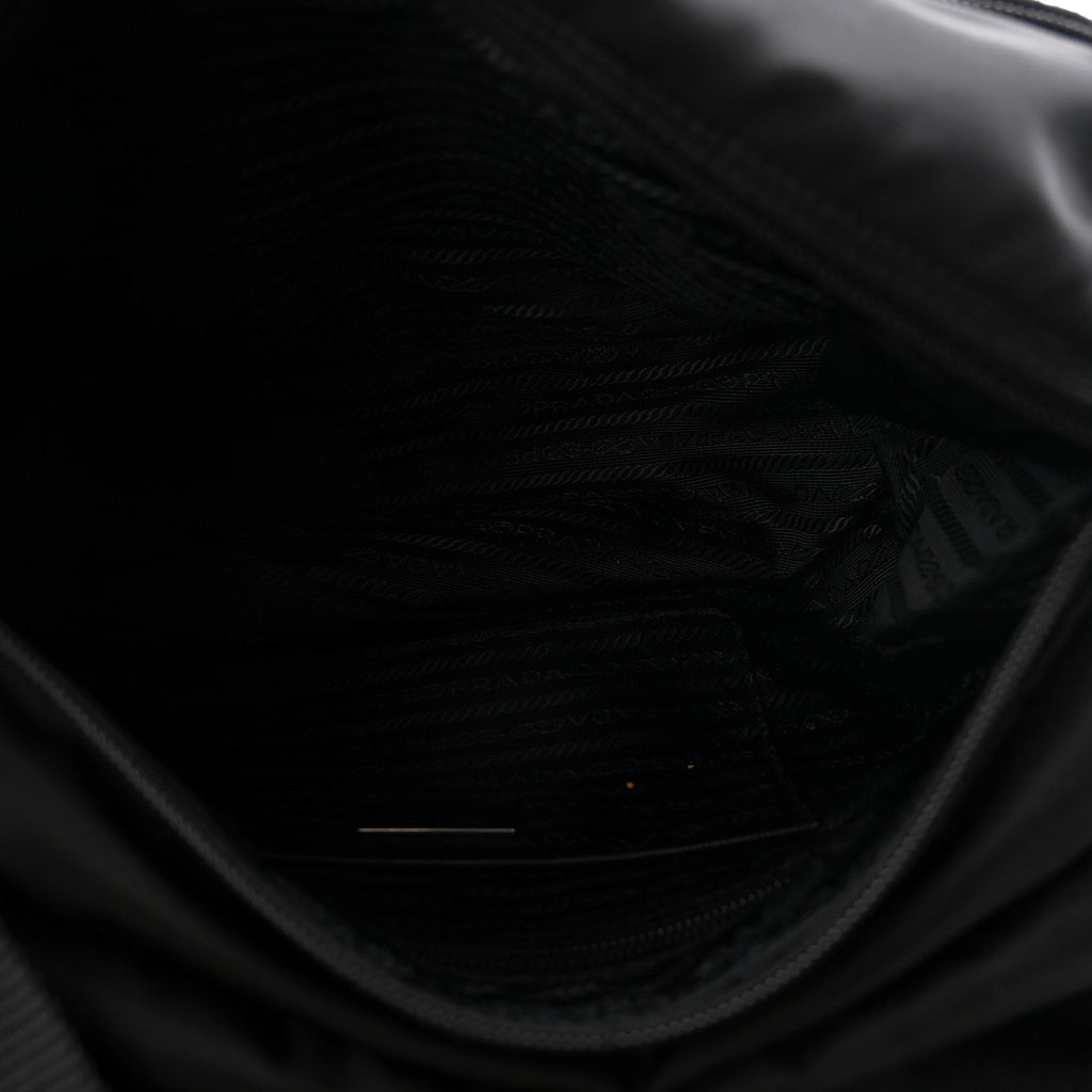 Tessuto Nylon Saffiano Double Buckle Messenger Shoulder Bag Black