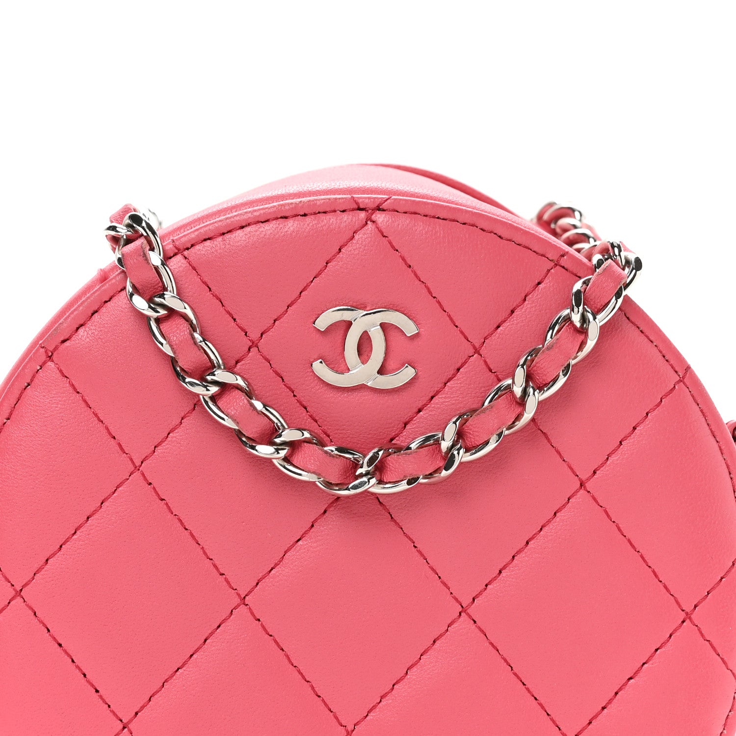 Lambskin Quilted Round Clutch With Chain Pink