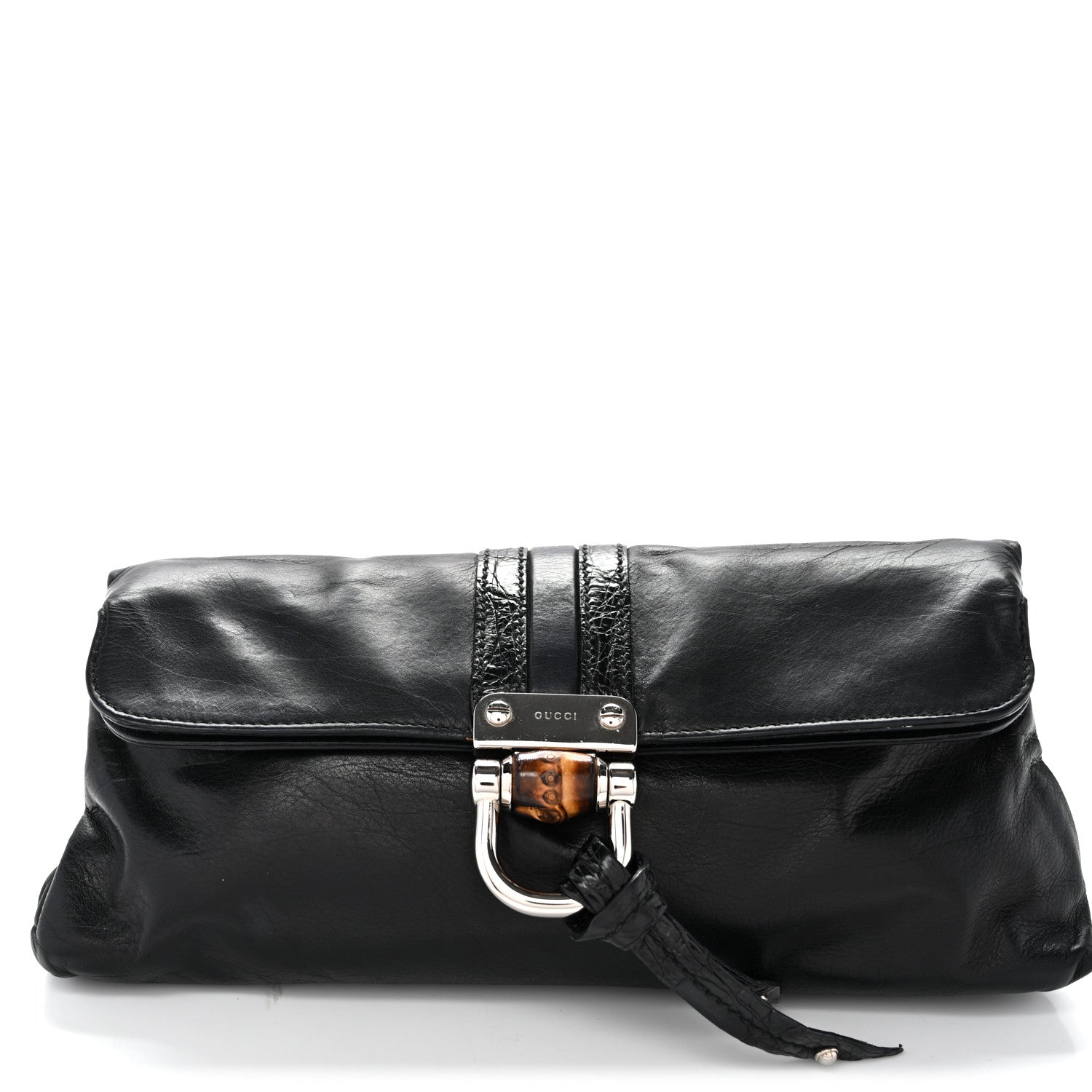 Calfskin Bamboo Croisette Clutch Black