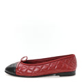 Caviar Quilted CC Cap Toe Ballerina Flats 39.5 Black Red
