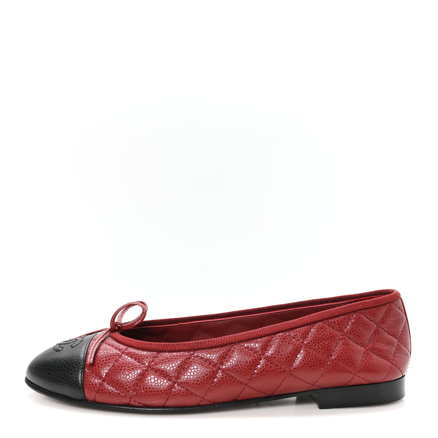 Caviar Quilted CC Cap Toe Ballerina Flats 39.5 Black Red