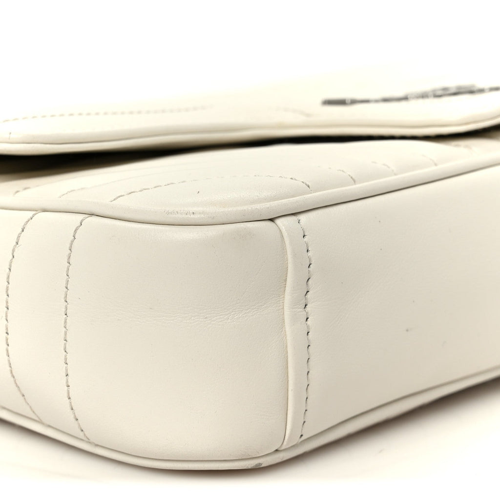 Soft Calfskin Impunture Diagramme Medium Chain Flap Shoulder Bag White