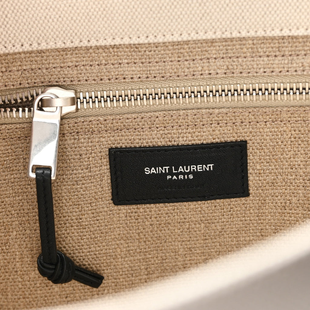 Linen Calfskin Small Rive Gauche Tote Greggio Natural