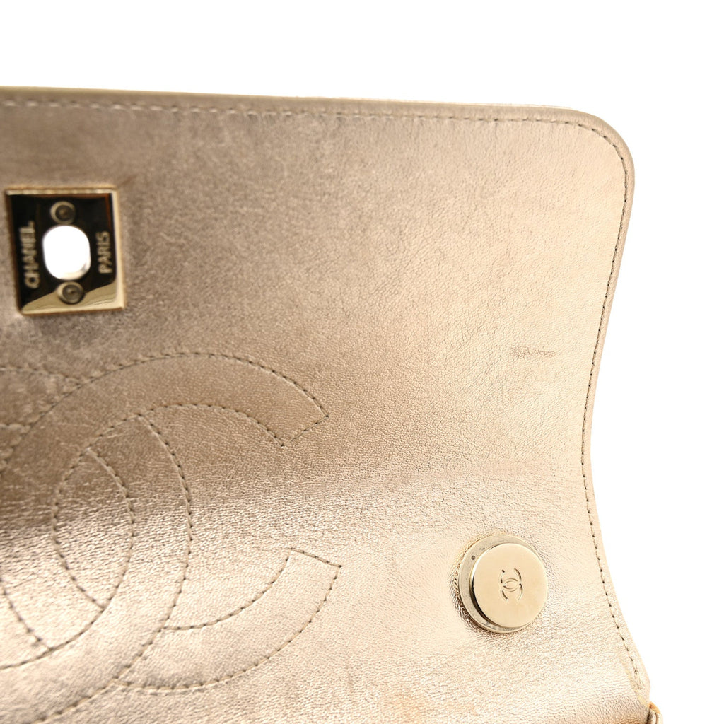 Metallic Lambskin Quilted Small Trendy CC Flap Dual Handle Bag Gold