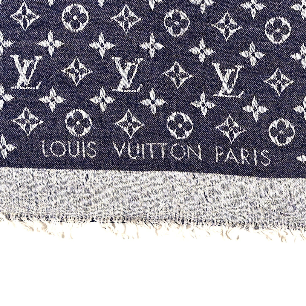 Silk Wool Monogram Denim Shawl Blue