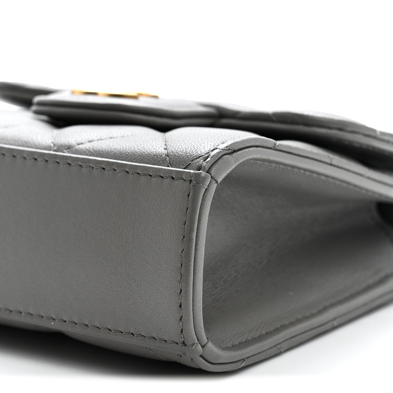 Lambskin Quilted Metal Top Handle Flap Clutch With Chain Grey