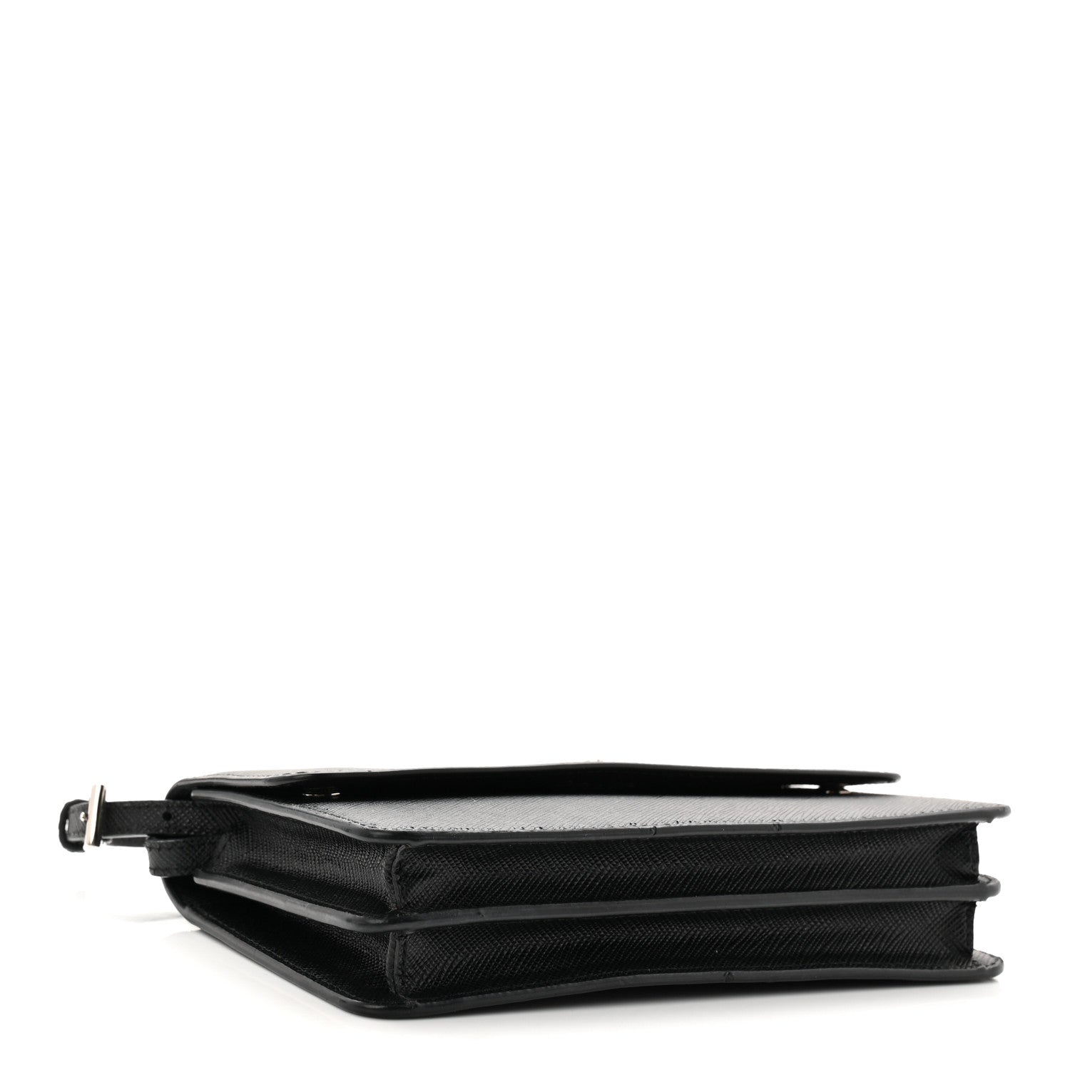 Saffiano Metal Flap Wallet With Strap Black
