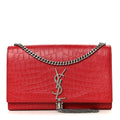 Calfskin Crocodile Embossed Medium Classic Monogram Kate Tassel Satchel New Red