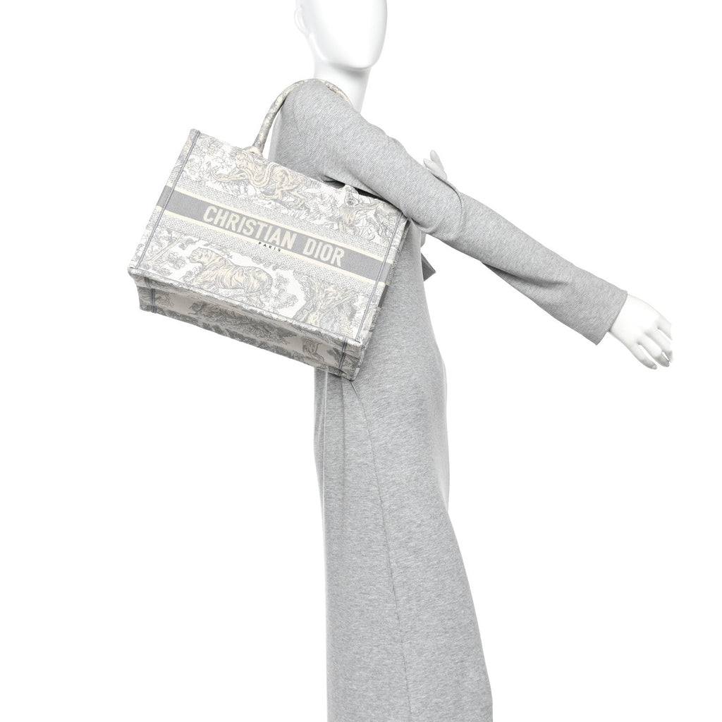 Canvas Embroidered Medium Dioriviera Toile De Jouy Book Tote Gray