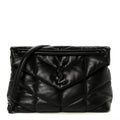 Lambskin Quilted Monogram Monochrome Medium Loulou Puffer Chain Satchel Black