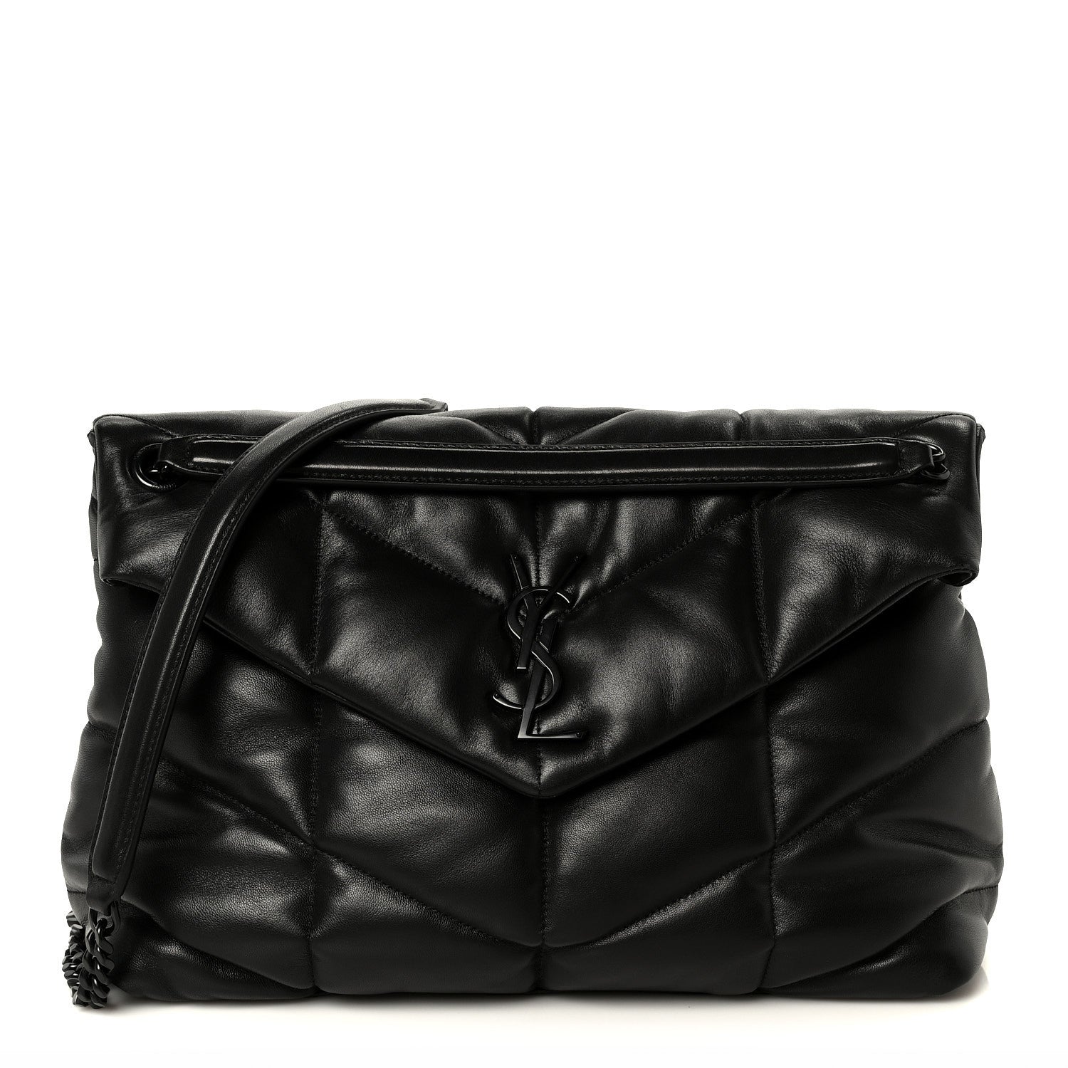Lambskin Quilted Monogram Monochrome Medium Loulou Puffer Chain Satchel Black