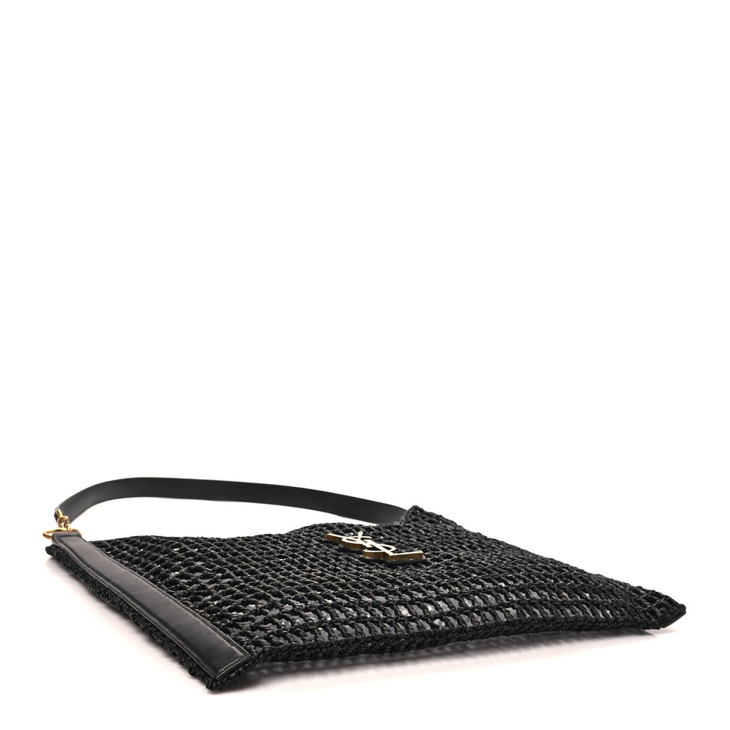 Raffia Calfskin Oxalis Shoulder Bag Black