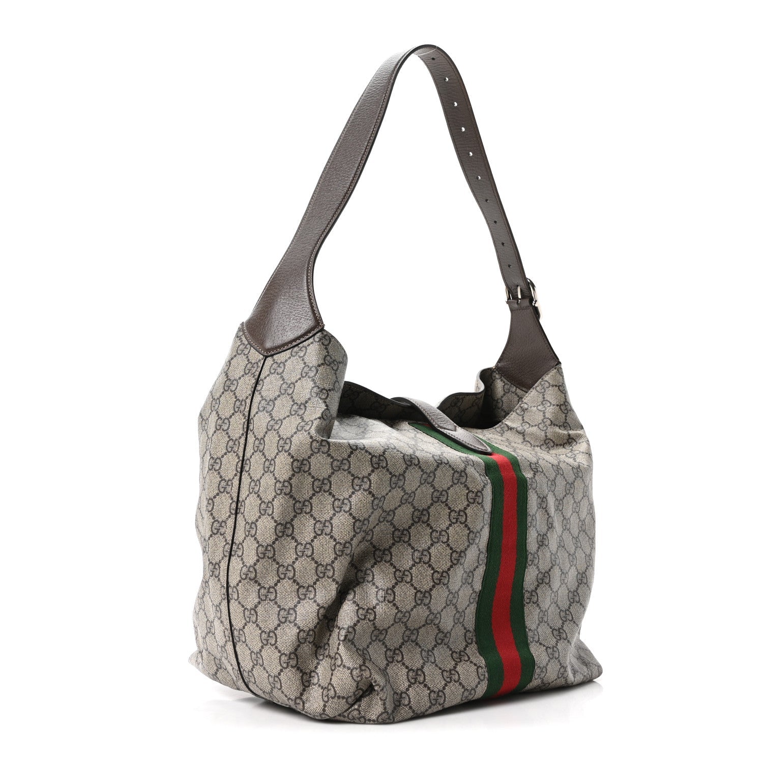 Tender GG Supreme Monogram Textured Dollar Calfskin Web Medium Jackie 1961 Crossbody Bag Beige Ebony New Acero