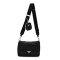 Re-Nylon Quilted Padded Flap Shoulder Bag Black