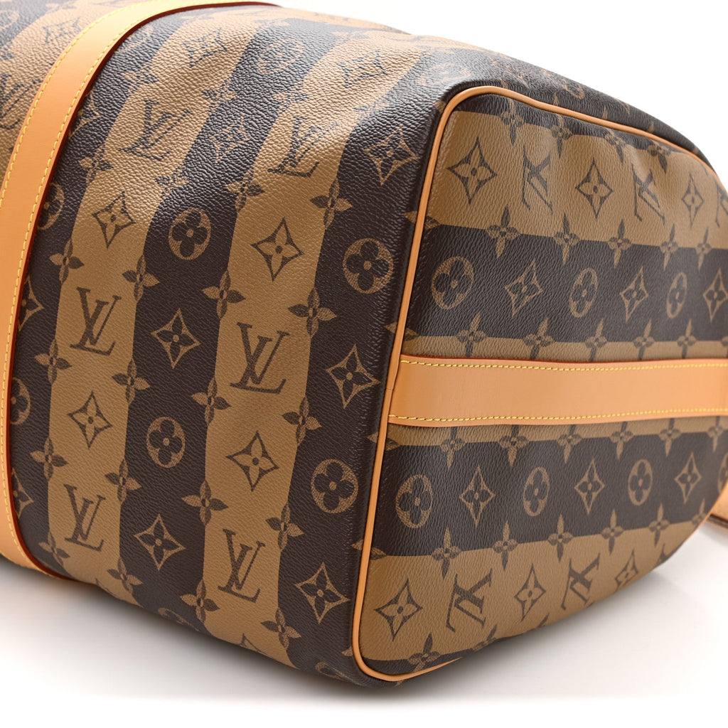 X NIGO Reverse Monogram Stripe Keepall Bandouliere 50 Brown