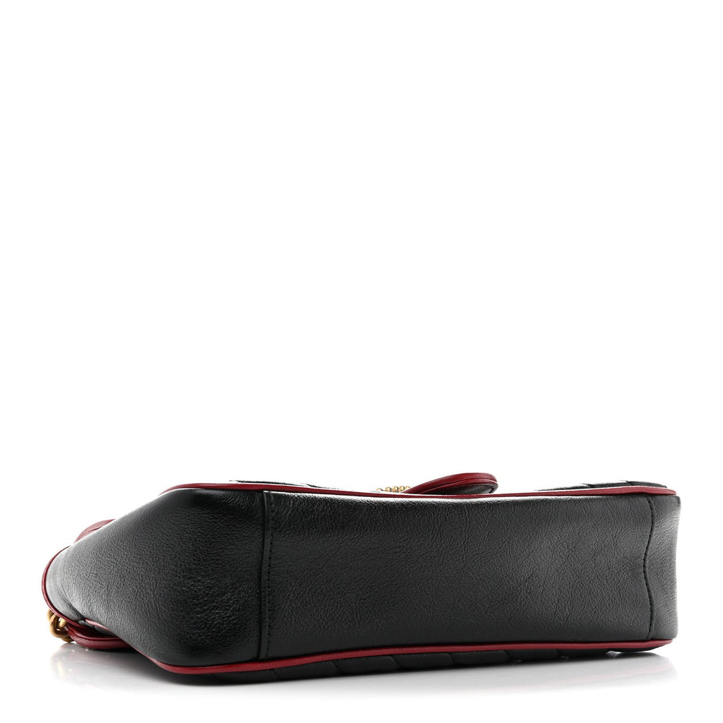 Vintage Effect Calfskin Matelasse Diagonal Small Torchon GG Marmont Shoulder Bag Black Romantic Cherry