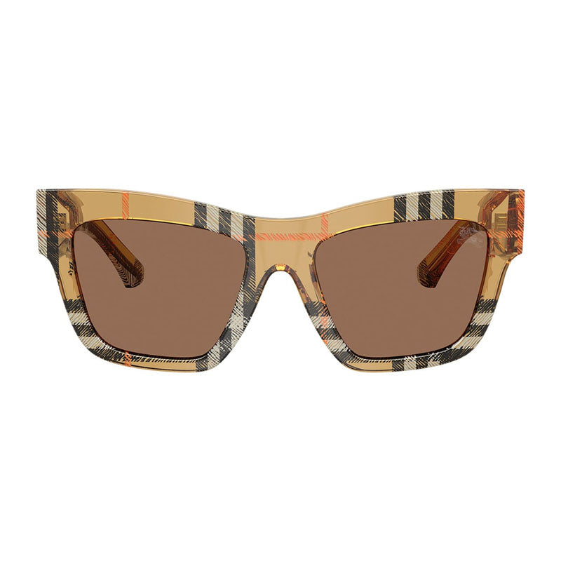 Burberry Sunglasses Square Full Rim, Check Sand Frame and Dark Grey Lens BE444944146/73