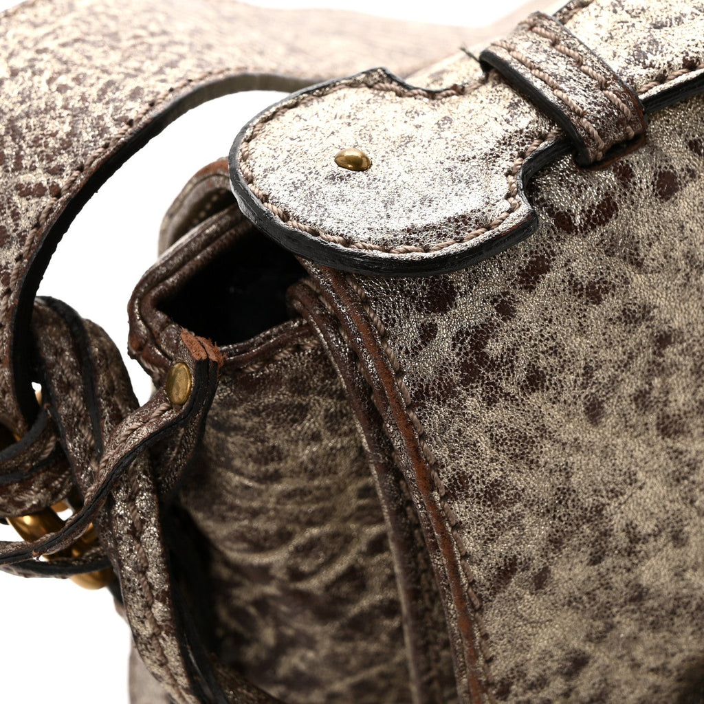 Metallic Pebbled Lambskin Paddington Satchel Grey