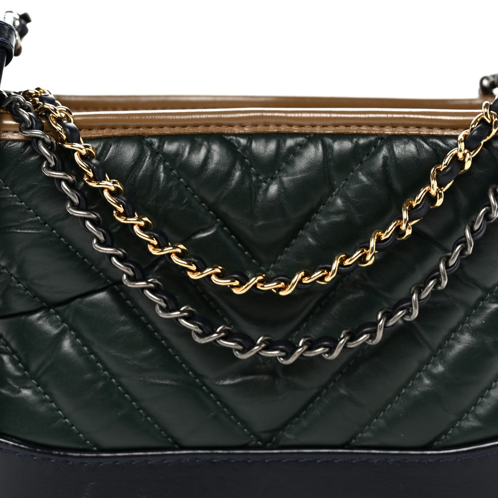 Aged Calfskin Chevron Quilted Small Gabrielle Hobo Green Black