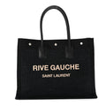 Raffia Linen Calfskin Small Rive Gauche Tote Black