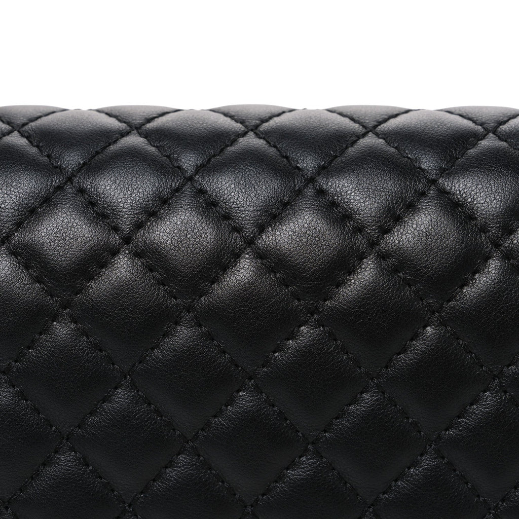 Calfskin Quilted Medium Boy Top Handle Flap Black