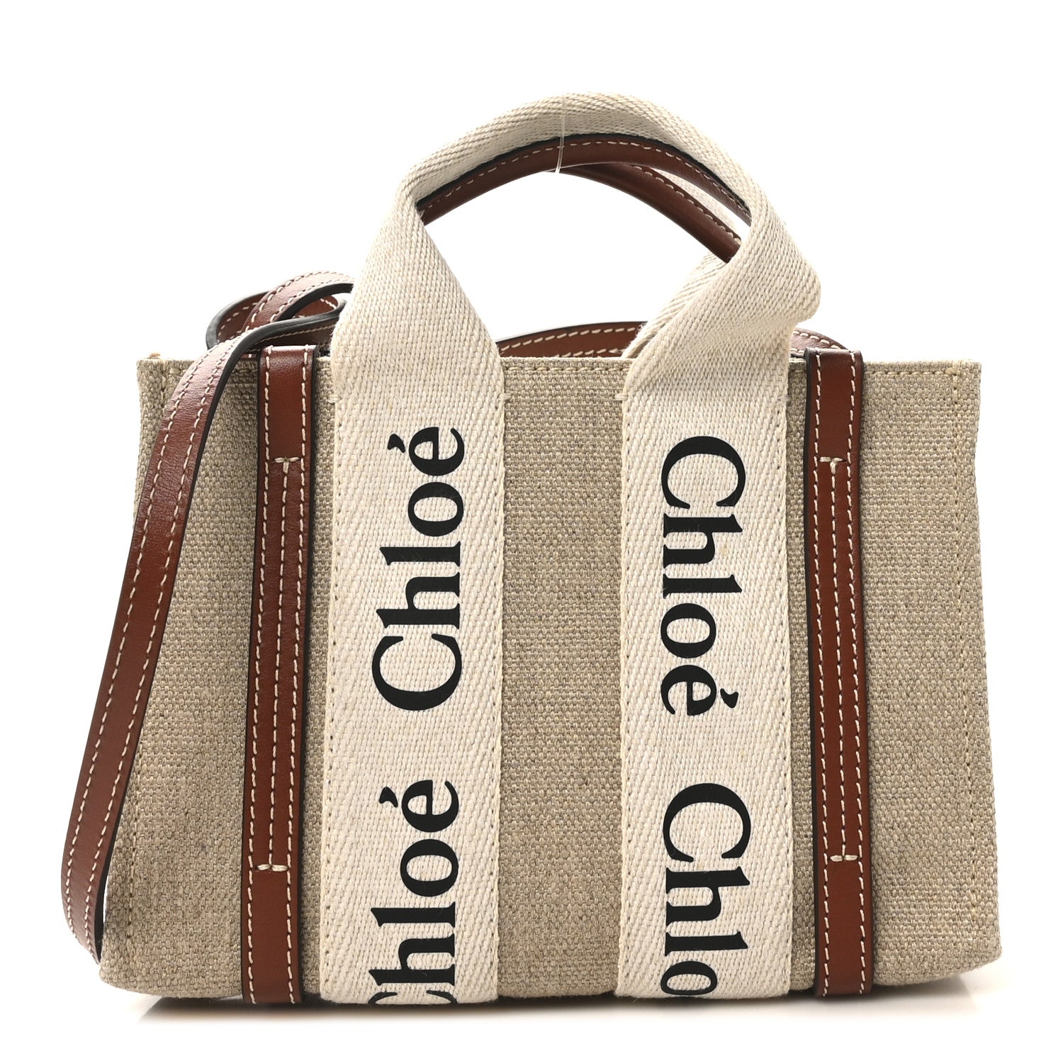 Cotton Calfskin Mini Woody Ribbon Tote With Strap White Brown